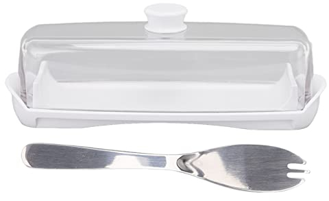 Mantequera de Vidrio con Tapa Y Cuchillo, Mantequera Francesa con Asa, Mantiene la Mantequilla Fresca, Mantequera para Encimera, Pala Fácil, Apto para Lavavajillas(Cubierta transparente)