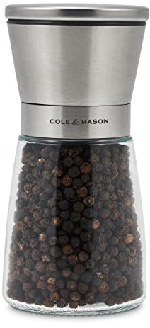Cole & Mason Sunderland 5.5 Pepper Mill Set for Black Peppercorns - Aesthetic Pepper Mills - Kitchen & Home Essentials - Refillable Pepper Mill Grinder - Glass Spice Mills