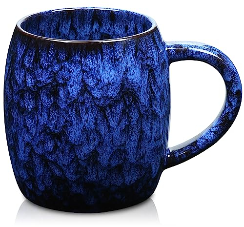 RELEDESA 750ml Extra Grande Tazza da caffè in ceramica con manico grande, Tazza da tè realizzata a mano fambe glaze per ufficio e casa, adatta al microonde e alla lavastoviglie (Blu profondo)