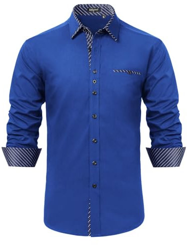Enlision Mens Shirts Long Sleeve Formal Dress Shirt Regular Fit Business Casual Slim Shirts Royal Blue L