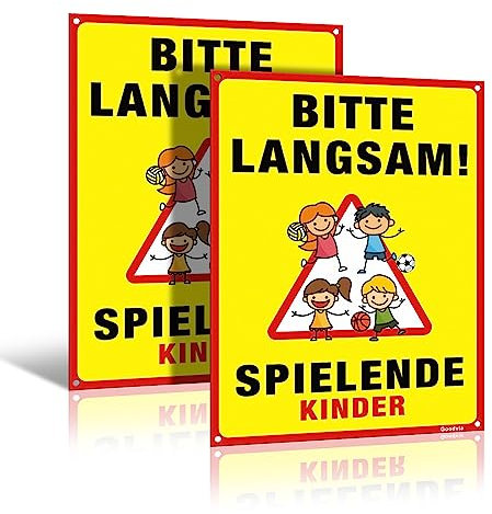Goodvia XXL Spielende Kinder Warnschild 15.7x11.8'' PVC Verkehrsschilder Kinder Outdoor 2 Stück Achtung Spielende Kinder Aufsteller