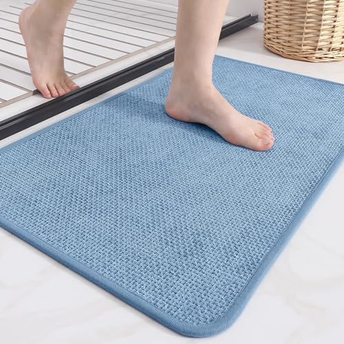 COLOR&GEOMETRY Badematte rutschfest 40 x 60 cm, Weich Badteppich rutschfest Waschbar, Imitierte Gewebte Badezimmerteppich, Saugfähige Badvorleger für Dusche, Badezimmer, Badewanne - Blau