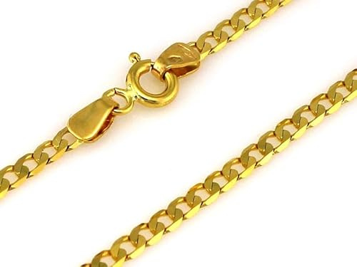 Sapphir Echtgold 14 kt 585 Gold Goldkette Panzerkette Halskette Kette Collier Schmuck 585 Gold Italienisch Flach Panzer Unisex diamantiert Goldkette 2,00 mm breit 45cm lange - inkl Zwei Luxusgeschenke