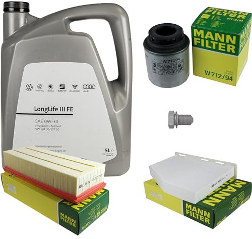 Inspektionspaket Wartungspaket Filterset mit 5 L 0W-30 Motoröl LongLife 3 FE, Ölfilter Luftfilter Innenraumfilter Ölablassschraube