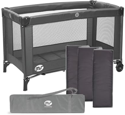 ms Basic – Resesäng för spädbarn, 3 delar, 120 x 60 cm, inklusive madrass och bärväska, 0+ månader upp till 15 kg, enkel att vika och montera, lätt och mycket stabil struktur