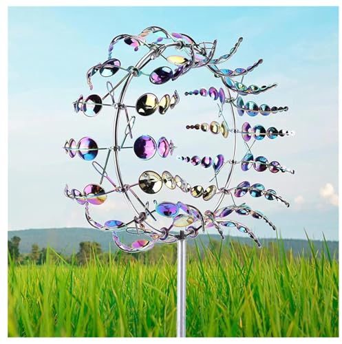 BesBet WindräDer Garten Metall, Windspiele FüR DraußEn Stehend, Gartendekorationen FüR Draussen, Magie Spinner, füR Garten Balkon Rasen Garten Dekoration,Colorful