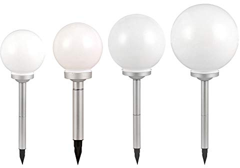 etc-shop Steckleuchte Solar Außen Solarkugeln Set Garten Solarlampe Kugel für Draußen, Erdspieß, weiß, LED Leuchtmittel, D 15/20/25/30 cm, 4er Set