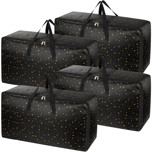 4 pack Extra Large storage boxes with lids, Big Heavy Duty Waterproof Moving Clothes Boxes Storage Bags Containers for House, Strong Laundry Bag with Zips