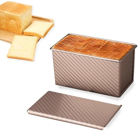 thirei Stampo per Pane in Cassetta, Stampo Toast, 450G Impasto Stampo per Pane con Coperchio, per Pane, Torte e Pasticcini, Oro Rosa