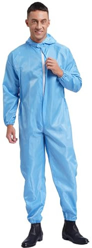 Msemis Arbetsoverall med huva herr antistatisk och dammtät skyddsoverall lång jumpsuit med dragkedja fram arbetsskyddsdräkt, Ljusblå, 4XL