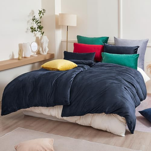 Beqnat Juego de ropa de cama de franela de invierno de 135 x 200 cm, 4 piezas, ropa de cama cálida y mullida de felpa Teddy, tacto cachemira, juego de ropa de cama de invierno, forro polar, 2 fundas