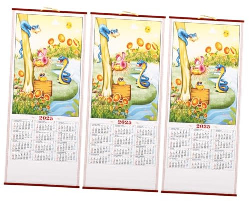 SHINEOFI 3 Stück 2025 Rattan Monatskalender Wandkalender Neujahrskalender Chinesischer Hängekalender 2025 Wandkalender 2025 Traditioneller Raumdekor