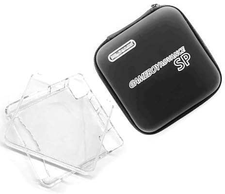 GBASP - Custodia grande + set di custodie protettive in cristallo, per console Gameboy Advanced GBA SP, custodia rigida portatile, antigraffio, antipolvere, protezione trasparente