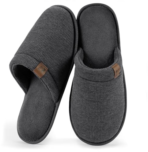 RockDove Pantofole Uomo LiteStep in tessuto waffle con memory foam e suola antiscivolo, 44/45 EU, Grigio