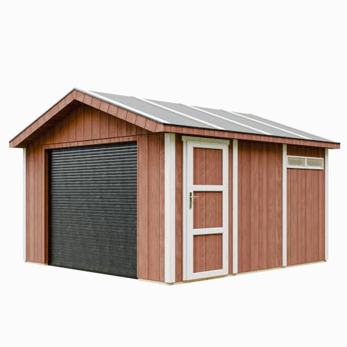 Garaje 13 m²- L378xL412 cm - Garaje para Motos, Bicicletas, máquinas de jardinería - Construcción con Paneles LP Smartside - Cobertizo de jardín Timbela M990B-REDWOOD Red