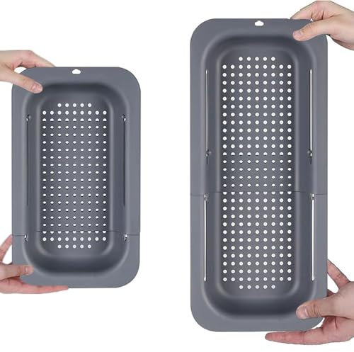 UQMIQURA Sieb für Spülbecken, Ausziehbar Siebkorb Über der Spüle 34,5-48cm, Waschbecken Filterablage, Erweiterbares Küchensieb, Spüle Seiher, Ideal zum Gemüse und Obst waschen