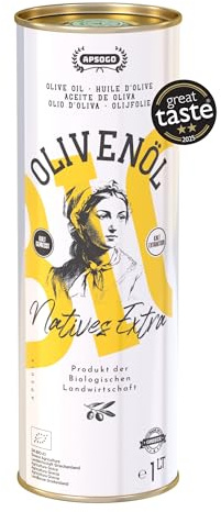 Apsogo Organic Greek Extra Virgin Olive Oil - Cold Pressed EVOO, 1L | Organic extra virgin olive oil from Crete, Greece - cold pressed for a fresh, fruity flavour with a peppery finish.