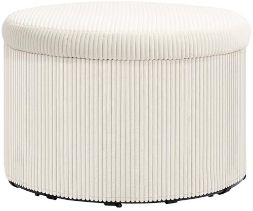 HOMCOM Sitzhocker mit Stauraum Hocker mit Deckel, Runder Polsterhocker Fußhocker mit Cord-Optik für Wohnzimmer, Schlafzimmer 60 x 60 x 41 cm Beige