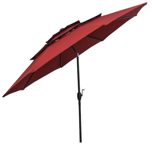 RELAX4LIFE Ombrellone da Giardino 3x3M, Ombrellone Parasole con Manovella Manuale, Inclinazione Regolabile, Palo in Alluminio, Ideale per Spiaggia, Parco, Cortile (Bordeaux, M1)