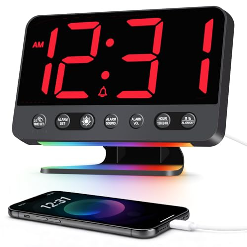 Venchin Wecker Digital 30-110dB Lauter Alarm für Tiefschläfer Shiftarbeiter | 8 RGB-licht USB-Ladeanschluss Snooze 6 Helligkeit 4 Lautstärke 12H/24H Moderne LED-Tischuhr für Schlafzimmer Wohnzimmer Büro