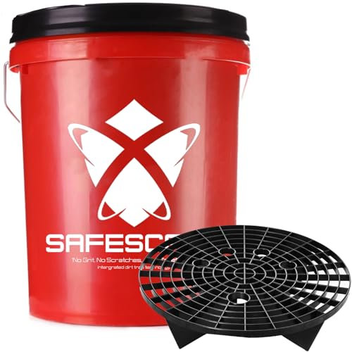 Xtremeauto SAFESCRUB Car Wash Bucket 22L – Red with Black Lid and Grit Guard – Heavy-Duty Detailing Kit for Car Cleaning, Valeting & Maintenance (22 Litre Capacity)