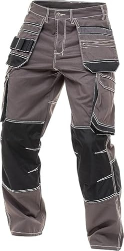 Juicy Trendz mäns kraftiga taktiska arbetsbyxor med Cordura knäförstärkning och stridslast verktyg – fickverktyg arbetsbyxor, Grått, 40W X 32L