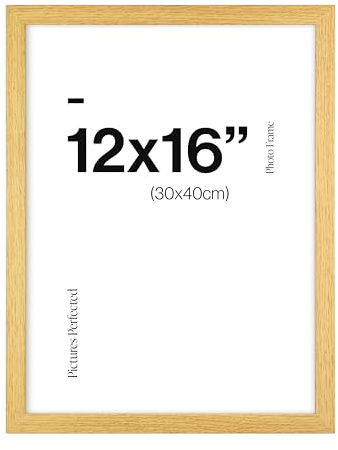 Contemporary Oak 12x16 Wooden Picture Frame for 12x16 (30 x 40cm) Photos or Pictures, Plexi Glass, Wall Mounted Landscape or Portrait