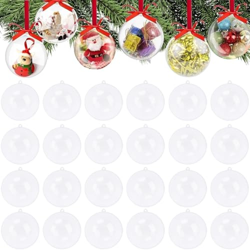 FALSKT 30pcs Plastik Weihnachtskugeln zum befüllen 8CM Plastikkugeln zum Befüllen Acrylkugeln Weihnachtskugeln Selbst Gestalten Weihnachtsbaumkugeln Durchsichtige Kugeln für Weinachten Deko