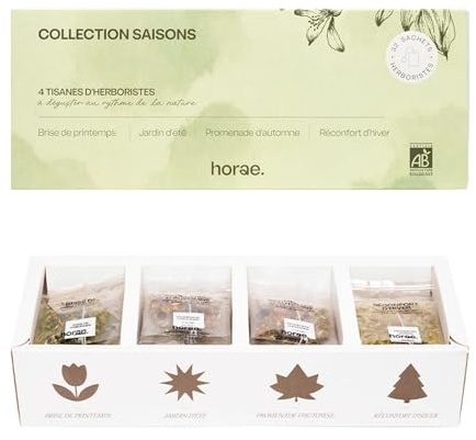 Horae - Coffret tisanes et infusions bio à offrir - Assortiment 4 tisanes inspirées des saisons - 32 sachets - Fabriqué en France - Idée cadeau femme bien-être
