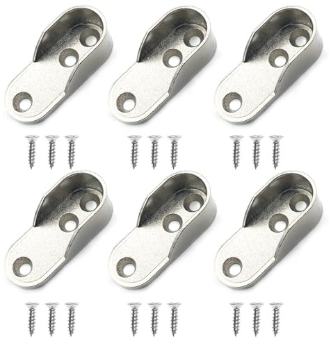 6 Stück Schrankrohrlager oval Halterung Kleiderstangenhalter Metall Kleiderstangenhalter Mit 18 Schrauben für Ovalstange,Stahl vernickelt