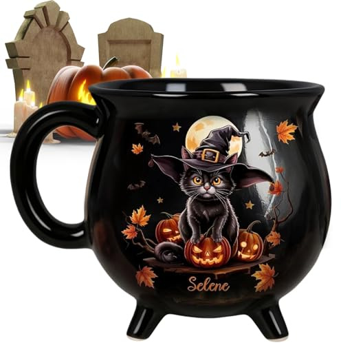 Chaudron De Sorcière Céramique Tasse Halloween, 13,5x8,6x9,5cm Style Gothique Mug Halloween, Impression Haute Définition Recto-verso, Peut Contenir Des Boissons, Ornements De Bureau Créatifs