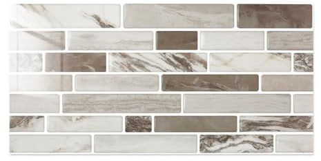 Commomy 12 Pezzi Piastrelle Adesive Cucina Bagno, Adesivi per Piastrelle Autoadesive, 15 x 30 cm, Grigio E Marrone Marmo, Impermeabili Mattonelle Staccare e attaccare Decorazione da Parete