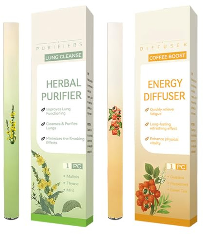 XPEX 2pcs Aromatherapy Inalatore,Penna Aromaterapia Erbe,Erbe Polic Puliti Insalatore Con Tripli Estratti Piante,Smokings Polmonare Delicato Aiuta Penna Per Migliorare Respirazione(Verde e Giallo)