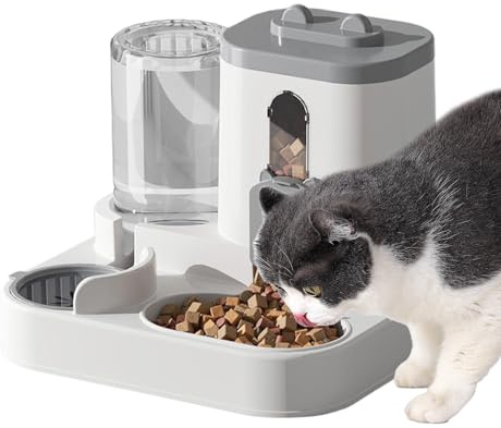 comederos Bebedero Automático 2 En 1 para Gatos - Comederos De Agua Y Alimentos para Mascotas por Gravedad, Antisalpicaduras, Dispensador De Alimento 2.2L Y Agua 800ml, Suministros para Mascotas
