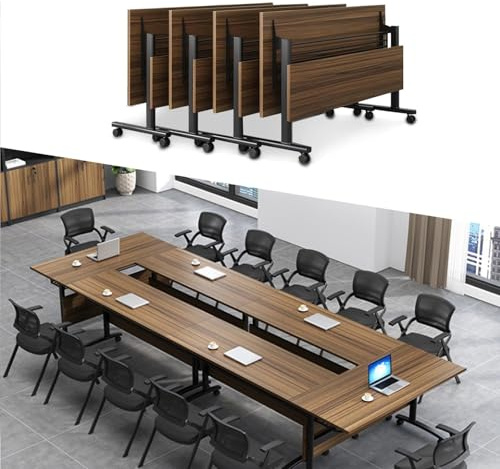 Table de conférence pliable sur roulettes pour séminaire et réunion avec couvercle rabattable - Idéale pour les salles de réunion dynamiques et de conférence.