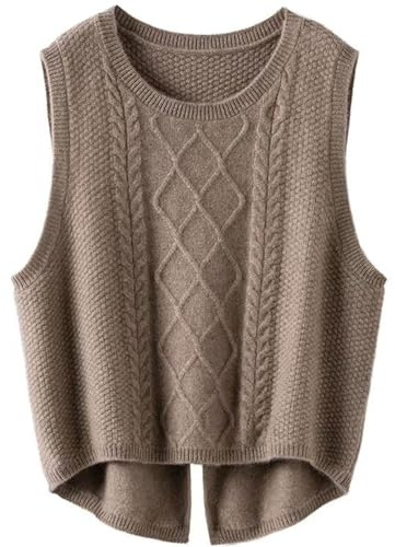 Odoukey Gilet Maglione Girocollo Senza Maniche Gilet Maglione Lavorato a Maglia Donna Caldo Pullover Casual Top per l'autunno Inverno, M, Donna
