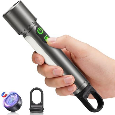 ET Rechargeable Torch LED Super Bright 1000000LM with Magnetic & Tail Hook | Lightweight Waterproof Flashlight with 18 Modes & COB, Zoomable for Camping, Hiking, Emergency, Dog Walking (Silver Gray)