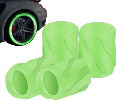 Fluoreszierende Reifenventilkappen – 4 x Motorrad-Stielkappen für stilvolle Raddekoration, Aluminium-Design mit LED-Effekt, Reifen-Luftkappenabdeckung für Reiten, Fahrradzubehör