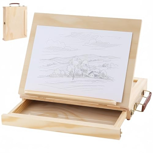 Artist Drawing Board, Solid Wood Foldable Drawing Board with Storage Drawer