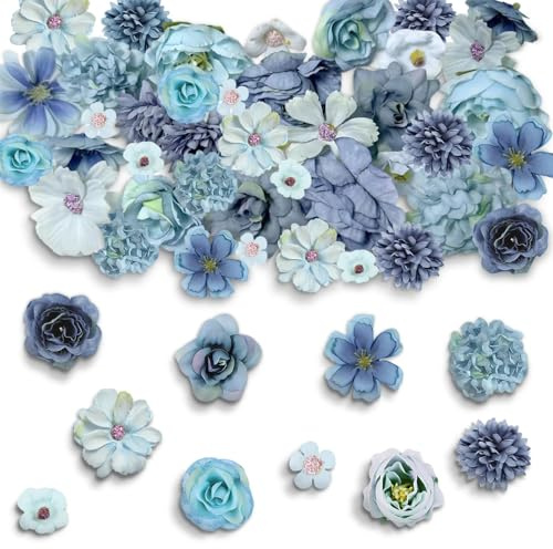 Touosy 20 Stück Kunstblumen zum Basteln Seidenblumen Klein, Mini Fake Blumen Dekorative, Künstliche Blumen für Hochzeit Home DIY Basteln Scrapbooking Party Home Handwerk (Blau)
