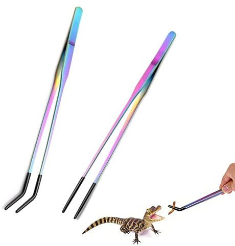 2 Stück 27cm Edelstahl-Futterzange Für Reptilien Aquarium Pinzette Set Mit Gummispitze Gerade Pinzette Und Gebogene Lang Für Aquarium Ideales Bartagamen, Schlangenbecken, Wasserpflanze-Bunt