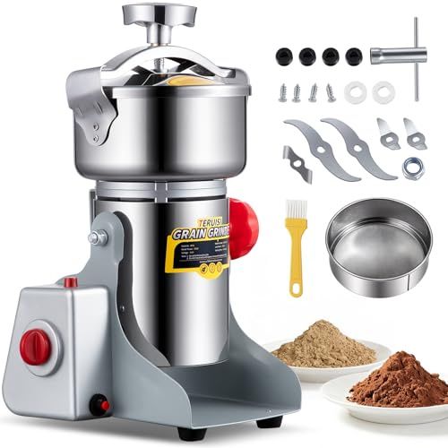 TERUISI 800g Electric Grain Grinder,3000W Stainless Steel Grain Spice Mill Grinder High Speed 28000 RPM for Nuts Cereals Spice Grain Herb Flour with Overload Protection