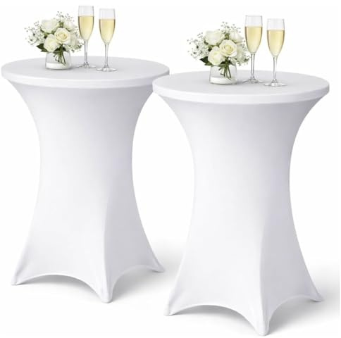 Cosmo Celebrations® Stretch Stehtischhussen, 2er-Set (Weiß, 60 × 110 cm) | Waschbar, Bügelfrei, Elastischer Stoff, Wiederverwendbar, Für Gastronomie & Events