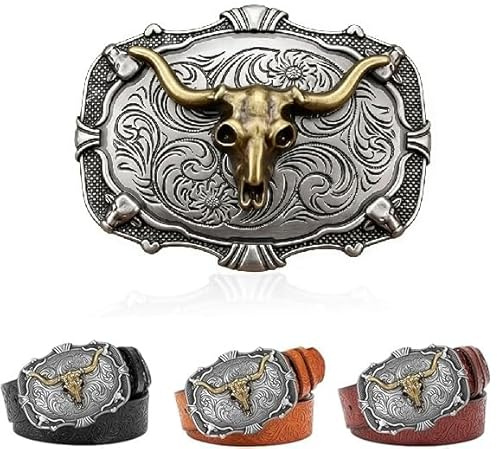 KAHZOR Fibbia per Cintura Western Uomo, Accessorio Cowboy in Metallo, Fibbia Cintura Cowboy per Costume Carnevale Cowboy Uomo, Fibbia Unisex con Motivo Cavallo e Fiori Western