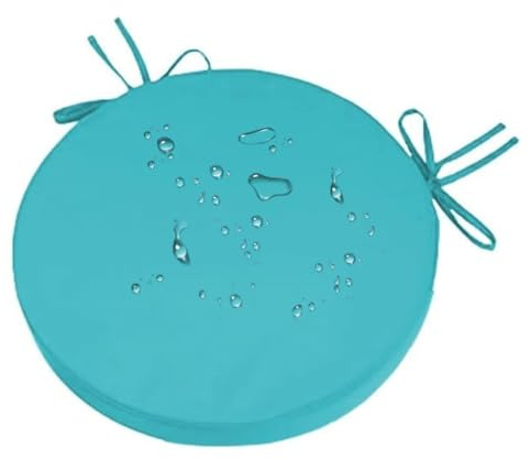 Sitzkissen Rund 35 cm Lake Blue, 5 CM Dick Rutschfest Stuhlkissen Rund mit Bändern, Outdoor Wasserabweisendes Polyester Runde Sitzpolster, Sitzkissen Boden für Küche, Esszimmer, Garten und Café