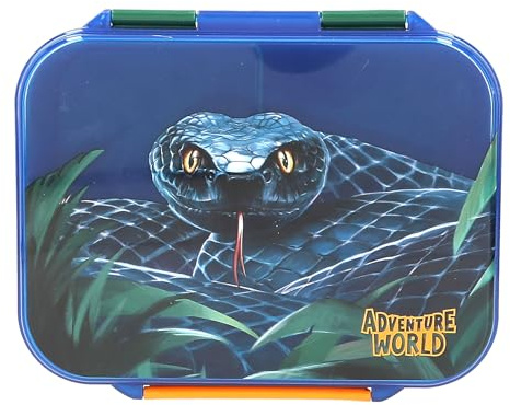 Depesche 13988 Adventure World - Scatola per Il Pranzo in Blu Scuro e Verde, con Motivo a Serpente, Scatola per Il Pranzo con 3 Scomparti e Coperchio a Cerniera.