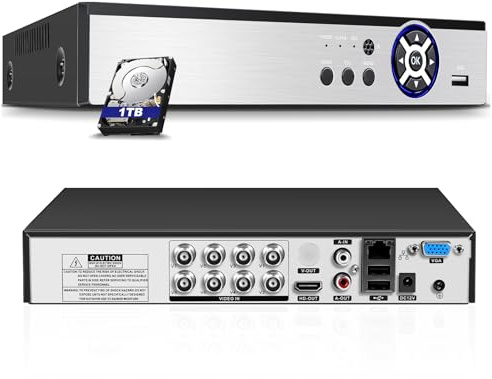 8 Channel 5MP H.265+ Security DVR Recorder with AI Human Detection, 8CH Hybrid 6-in-1 CCTV DVR for Surveillance Camera, Supports 8CH Analog and IP Cameras, Mobile APP & PC Remote