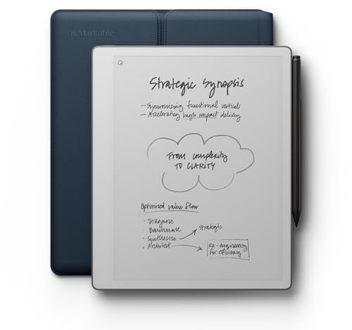 Remarkable Paper Pure – Tablet de Papel de 10,3” con Pantalla en Blanco y Negro – Cuaderno Digital Incluye Funda Sleeve Folio en Color Azul Océano y Marker Plus con Borrador Integrado