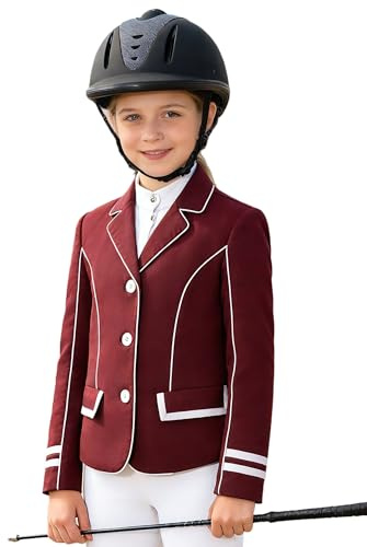 TiaoBug Niña Chaqueta Equitación Camisas Equestres Abrigo para Montar A Caballo Camisa Equitación Equestre Chaqueta Funcional Jogging borgoña 7-8 años