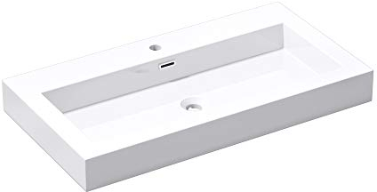 Mai & Mai Waschbecken Col18 Hängewaschtisch Aufsatzwaschbecken Mineralguss Weiß 1 Armaturenloch rechteckig Breite: 90 cm